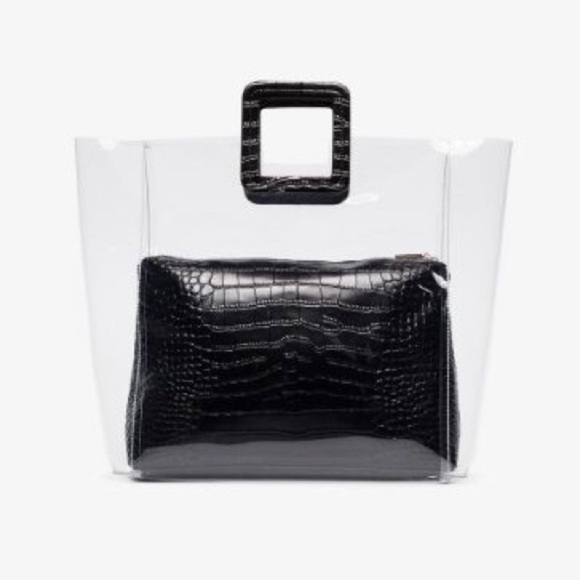 STAUD Handbags - STAUD Large Shirley Bag | Clear Black Croc Embossed PVC Tote